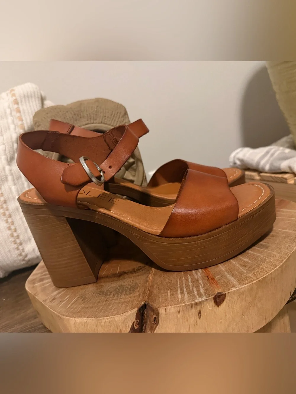 Roolee Uma Women’s Brown Leather Platform Sandals with Ankle Strap NWOT